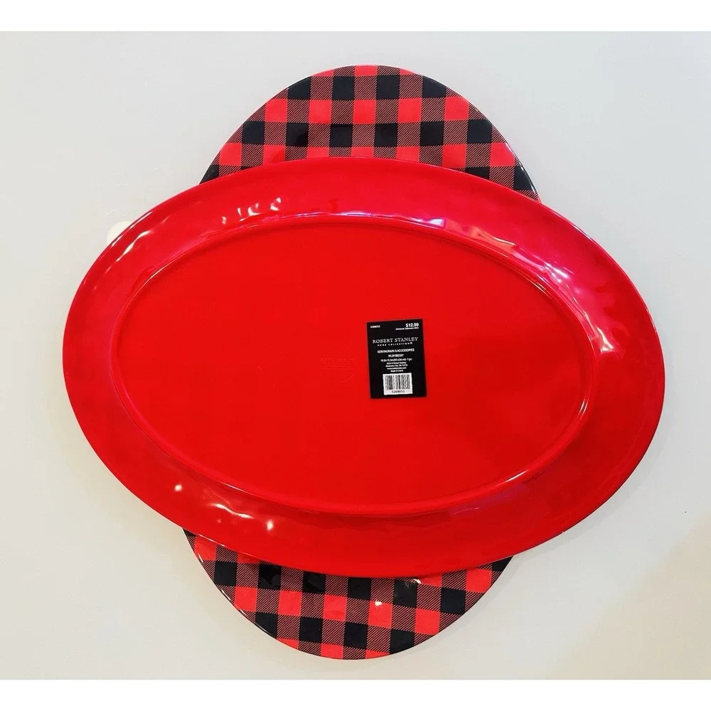 2 ROBERT STANLEY Melamine Red Black Buffalo Servingware & Accessories 19.8x13.5